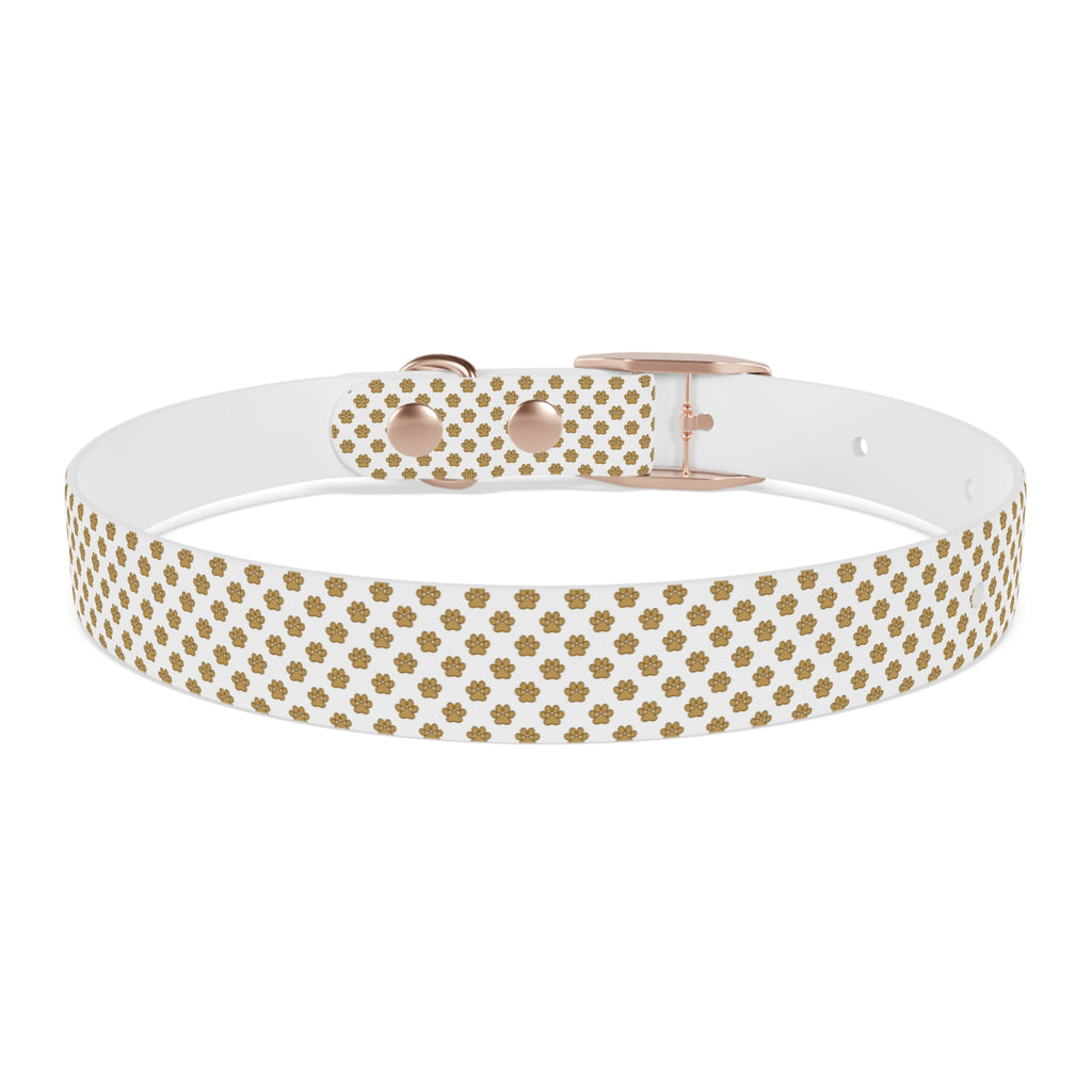 Gold Paw Print Dog Collar — White Patterned Pet Collar