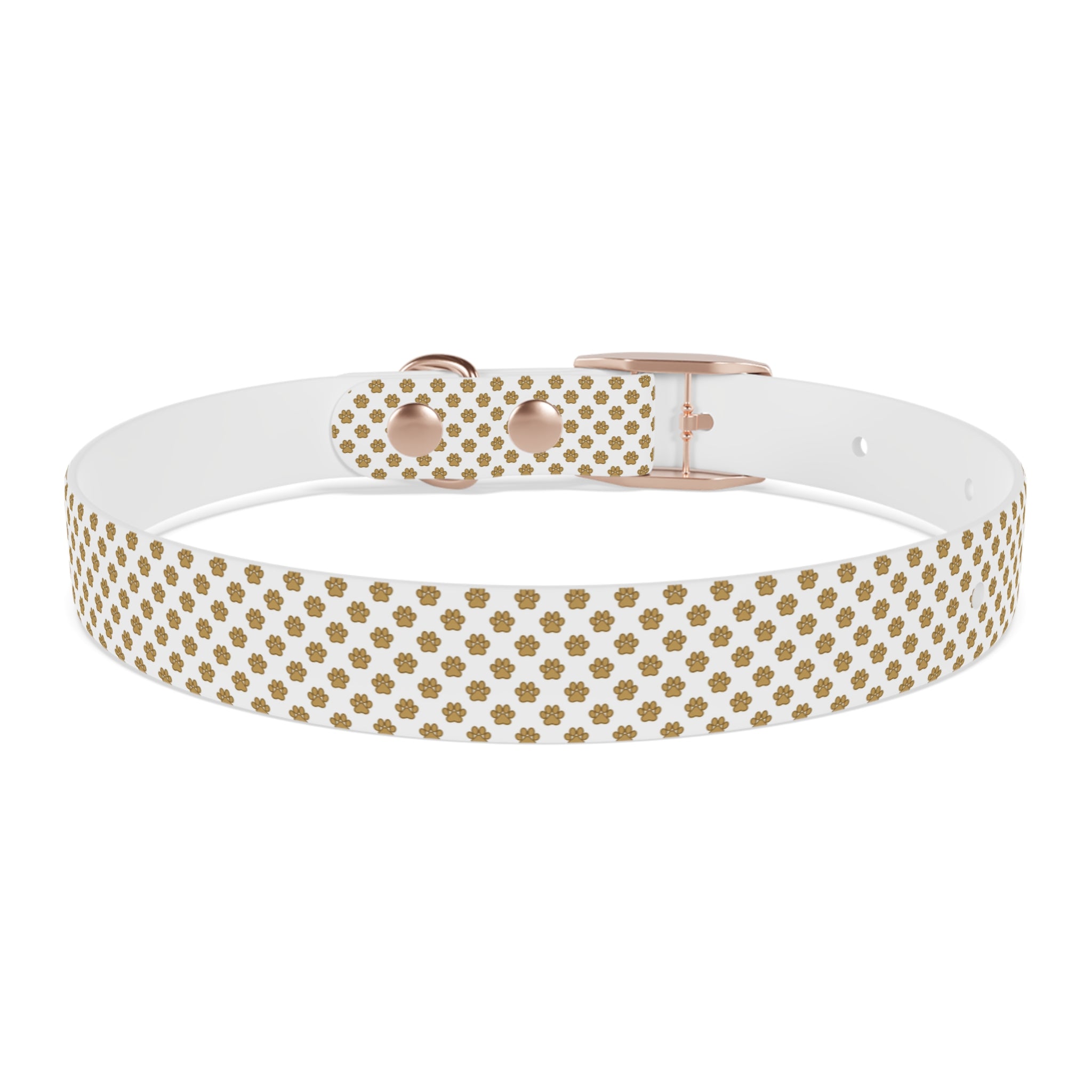 Gold Paw Print Dog Collar — White Patterned Pet Collar