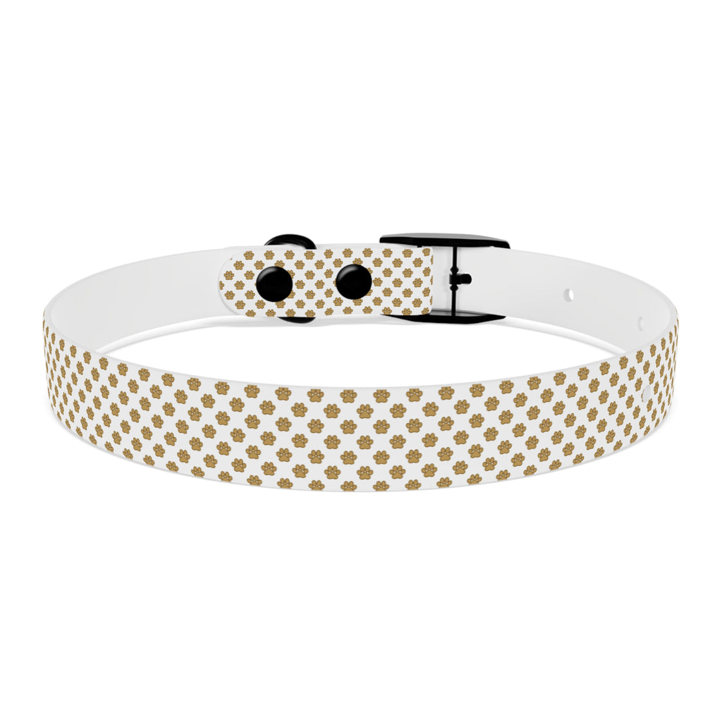 Gold Paw Print Dog Collar — White Patterned Pet Collar