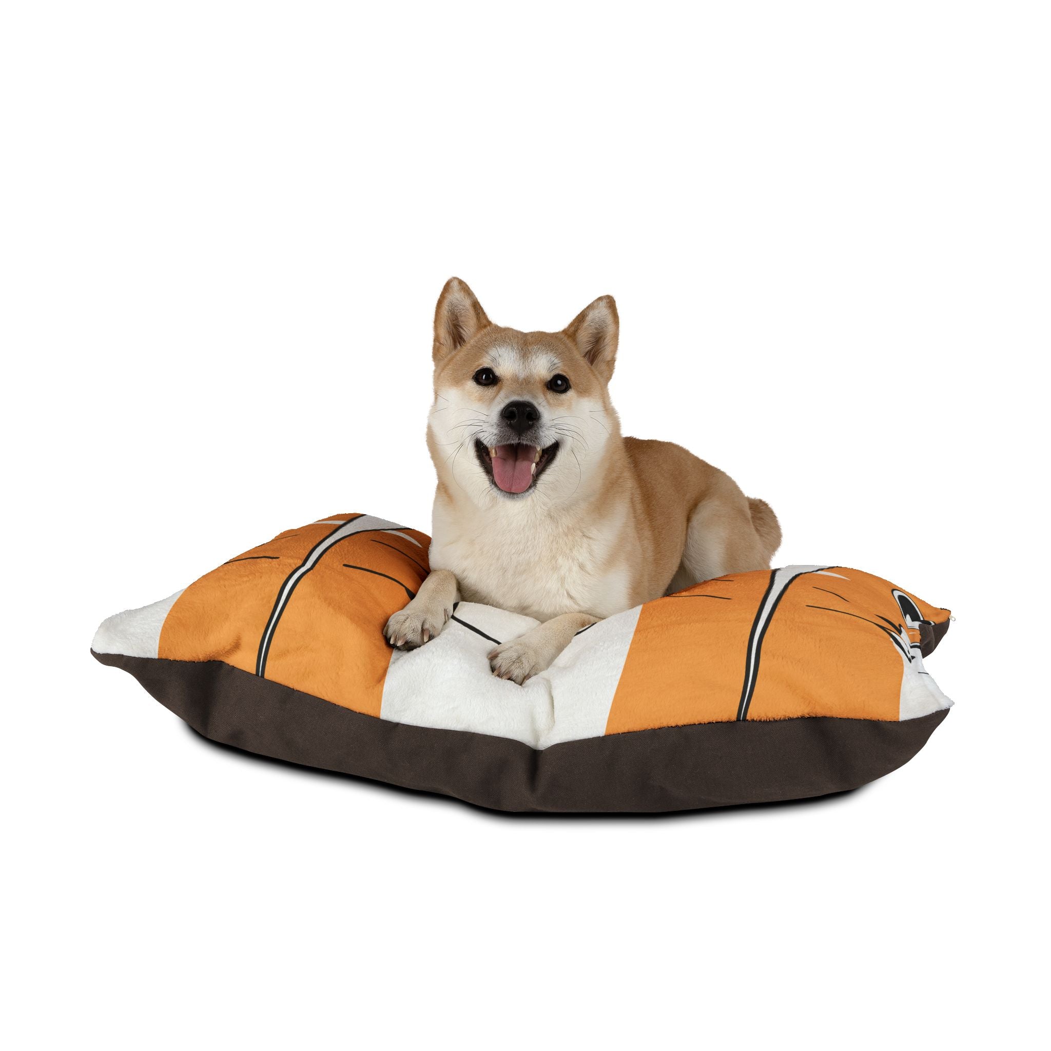 Cute Coffee Cat Pet Bed — Orange Cartoon Cat Holding Mug Dog Bed