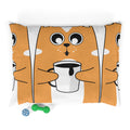Cute Coffee Cat Pet Bed — Orange Cartoon Cat Holding Mug Dog Bed