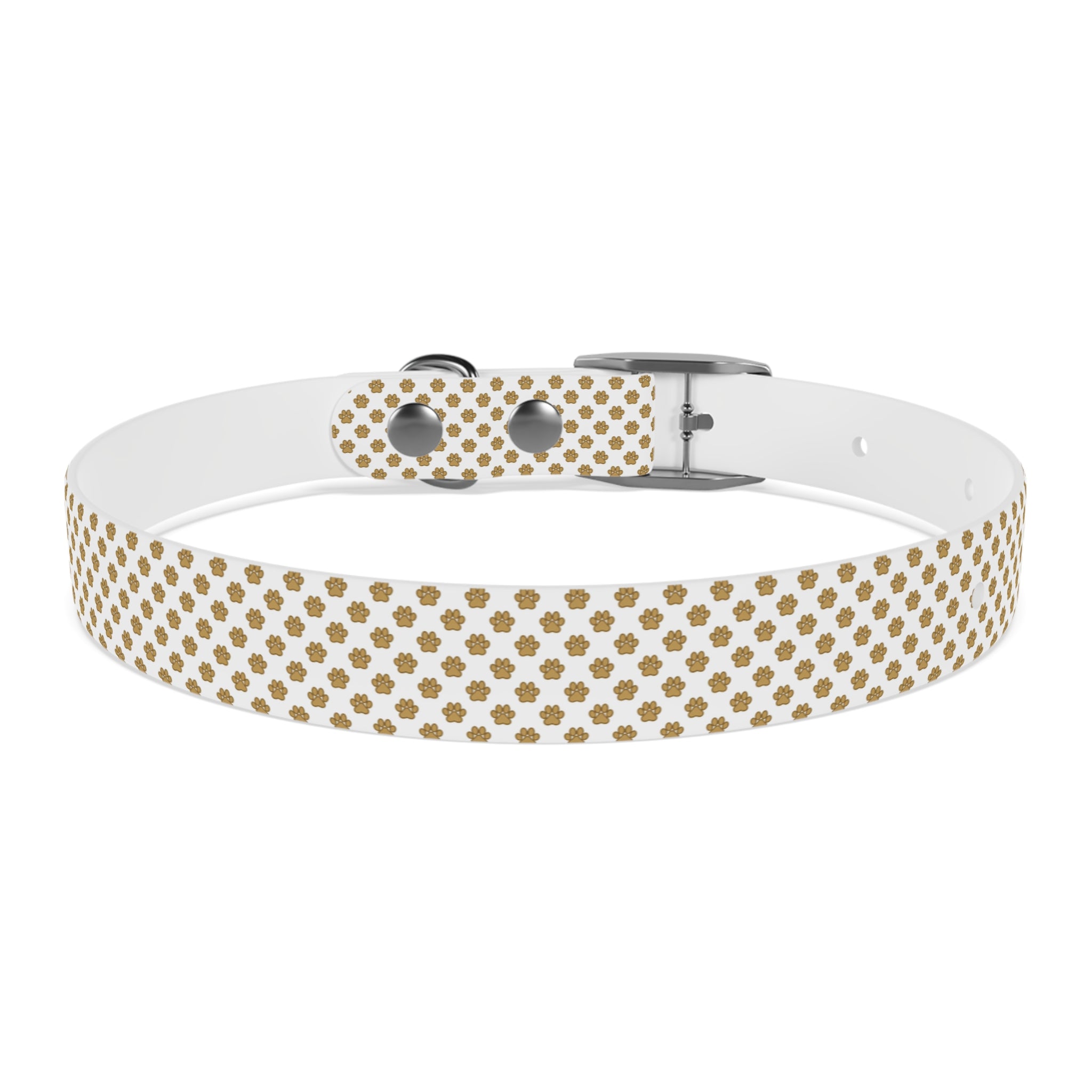 Gold Paw Print Dog Collar — White Patterned Pet Collar