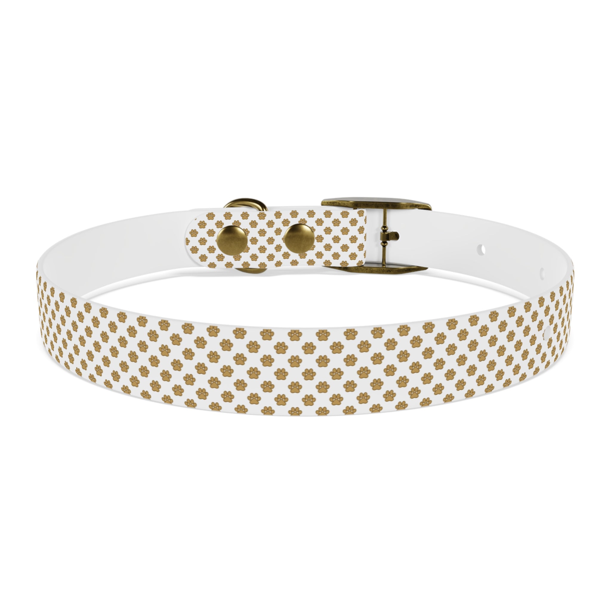 Gold Paw Print Dog Collar — White Patterned Pet Collar