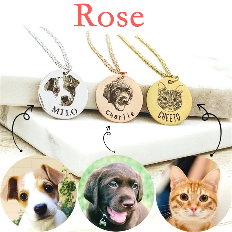 Personalized Pet Photo Disc Necklace For Women Tiny Cat dog Name Pendant Necklaces Custom Animal 316L Stainless Steel Jewelry