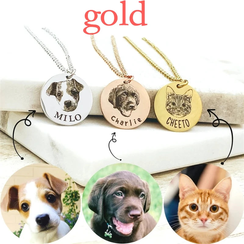 Personalized Pet Photo Disc Necklace For Women Tiny Cat dog Name Pendant Necklaces Custom Animal 316L Stainless Steel Jewelry