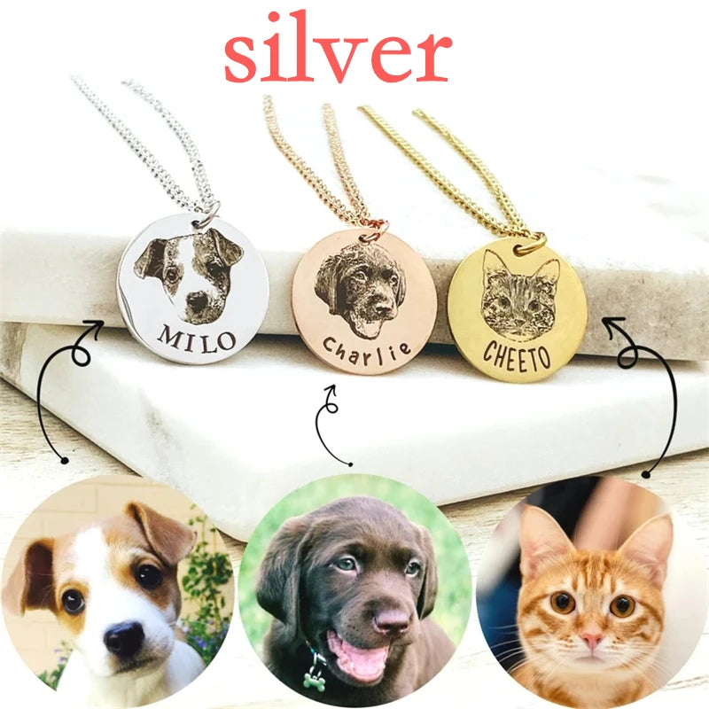 Personalized Pet Photo Disc Necklace For Women Tiny Cat dog Name Pendant Necklaces Custom Animal 316L Stainless Steel Jewelry
